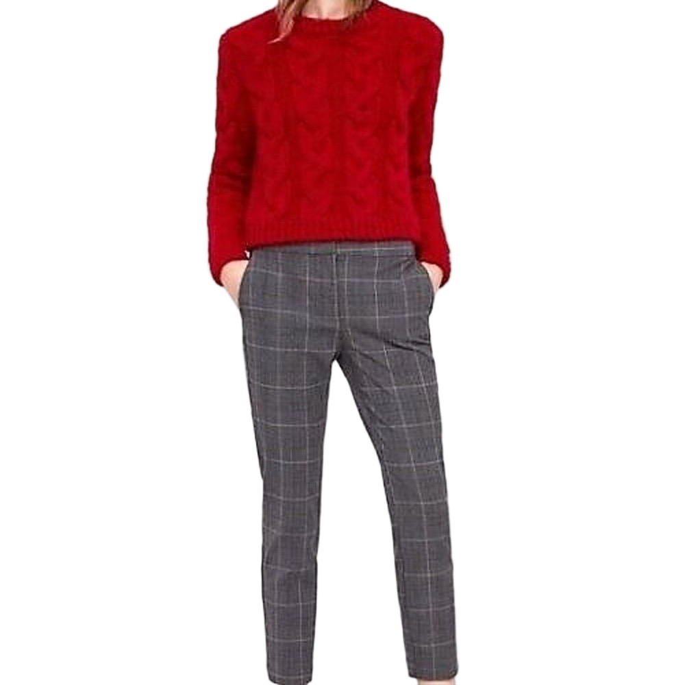 Zara Dark Gray Plaid Skinny Ankle Pants Sz 4 Pockets Stretch Career